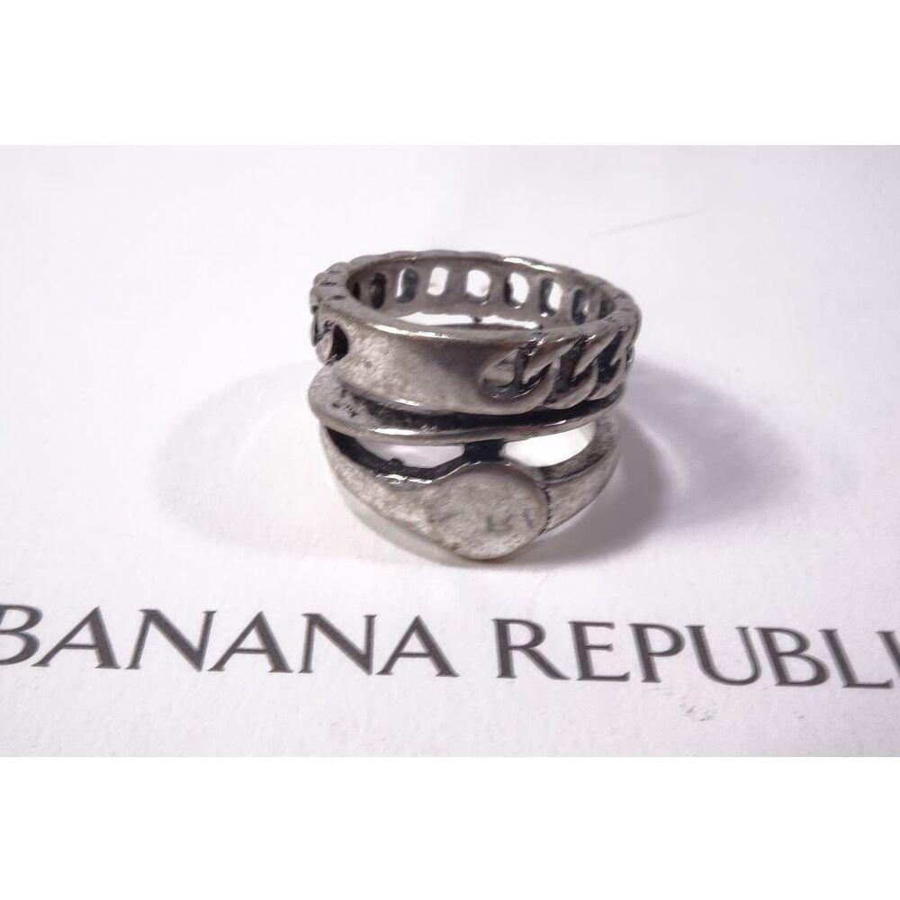 Banana Republic Women's Oxidized Silver Triple Band Chain Ring Sz 6 NWT 45
